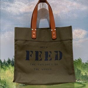 FEED Projects Military Green Canvas Tote with Leather Handles